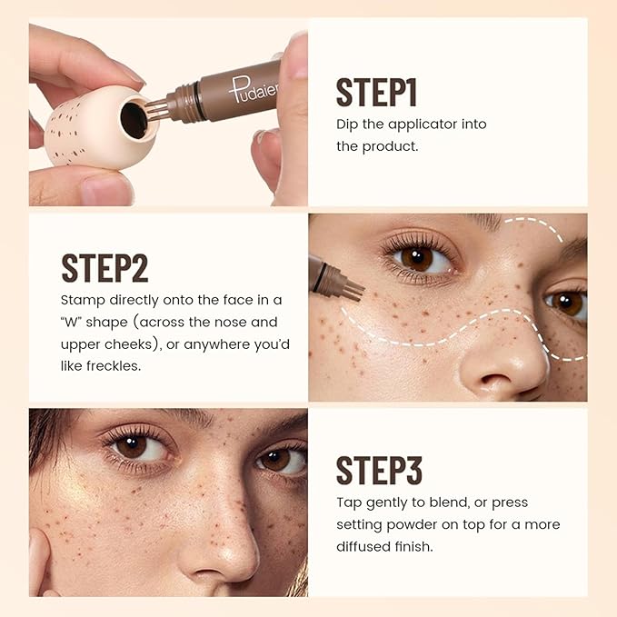 Freckle Stamp,Faux Freckle Stamp,Quick Dry Fake Freckles Pen,Waterproof Long Lasting Natural Vivid Faux Freckles Pen,Get Sun-Kissed Stars Makeup in One Press,5-Dot Design,01.Ash Chestnut.