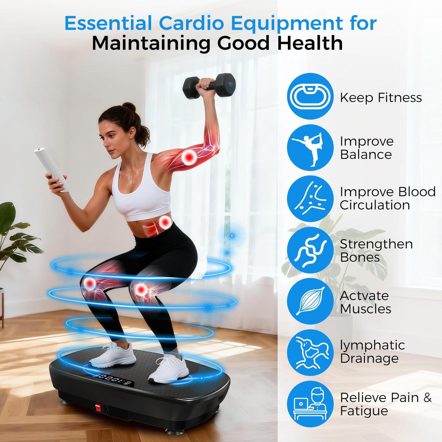 Vibration Plate Exercise Machine Whole Body Vibration Platform for Lymphatic Drainage Weight Loss, 120 Level Home Gym Fitness Equipment Workout Machine with LED Screen Remote Control Resistance
