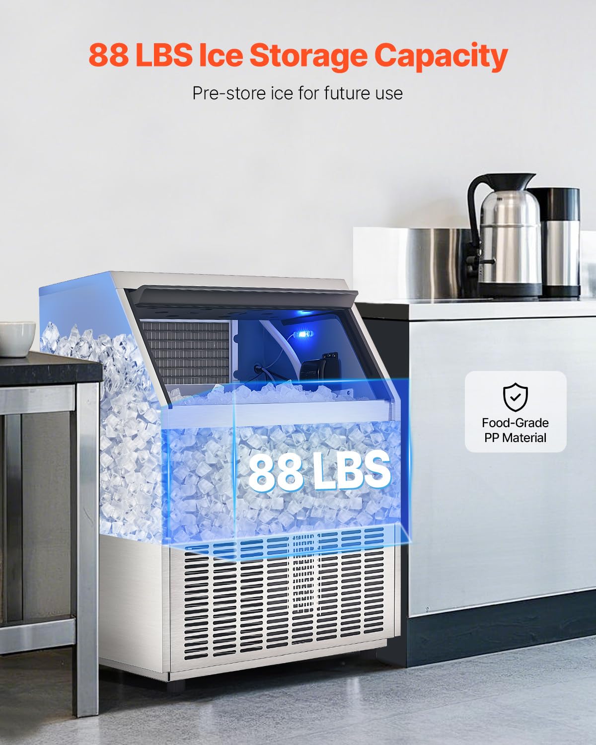 VEVOR 440lbs/24H Commercial Ice Maker, 160 Ice Cubes in 15 Minutes, Freestanding Ice Maker Machine with 88lbs Large Storage Capacity for Bar Office Restaurant, with LED Digital Display & Self-Cleaning