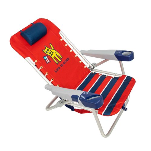 Life is Good 4-Position Lace-up Backpack Beach Chair with Pillow, Cup and Phone Holder, Faded Red