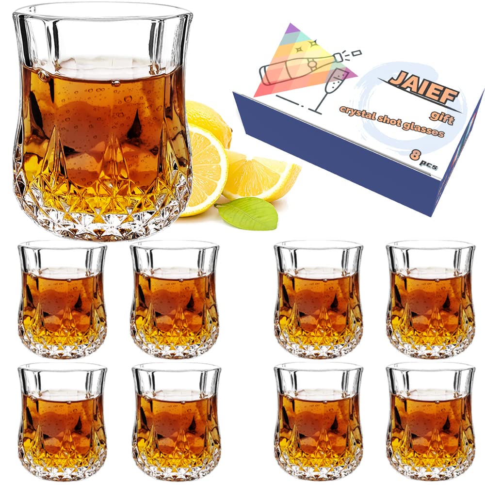 JAIEF 1.7 OZ Tequila Shot Glasses Heavy Base Shot Glass, Crystal Cordial Glasses (8)