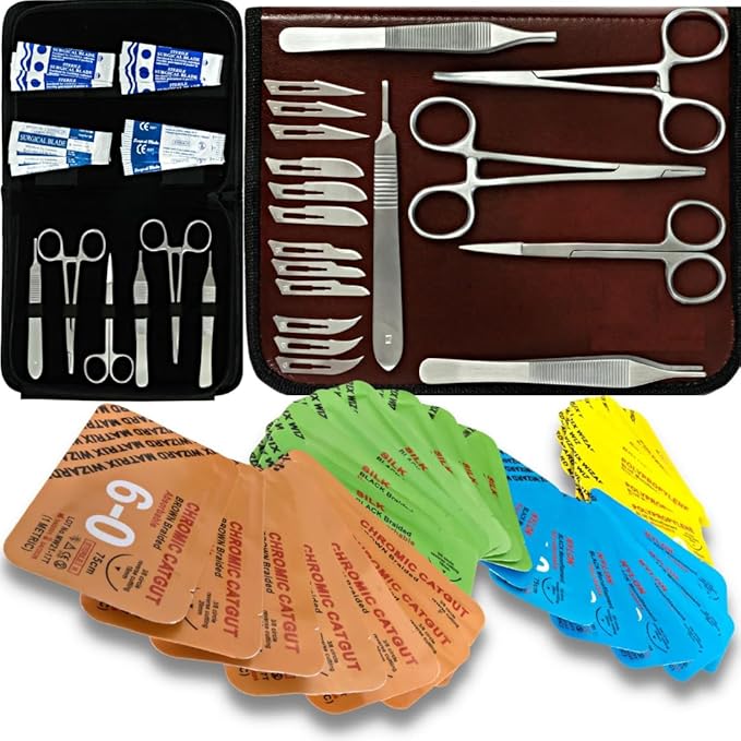 Sterile Sutures Thread with Needle Plus Tools: Extra Large Mixed Dissolvable and Non-Dissolvable Suture 47 Units - Camping...