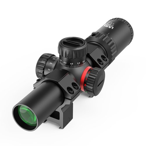 UUQ 1.2-6x24 Rifle Scope,MOA Reticle,Clear Green-Coated Lens,Tactical Compact LPVO, R/G Dual-Color with 5 Levels Brightness, Turret Lock Features Ideal for Hunting Scope