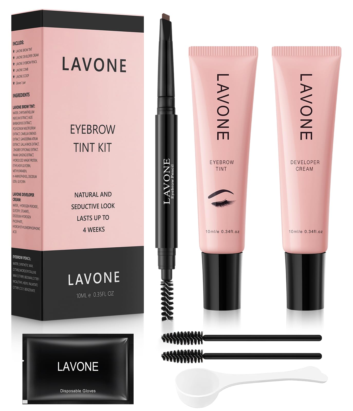 Eyebrow Color Kit with Brow Color & Eyebrow Pencil, 2-in-1 Natural Effects Eyebrow Makeup Set, Easy & Safe to Use 10ml - Black B