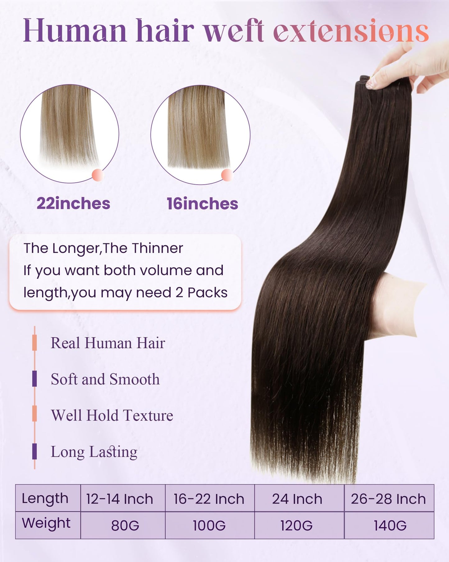 LaaVoo Weft Hair Extensions Human Hair Dark Brown Sew in Hair Extensions Real Human Hair for Women Brown Sew in Weft Hair Extens