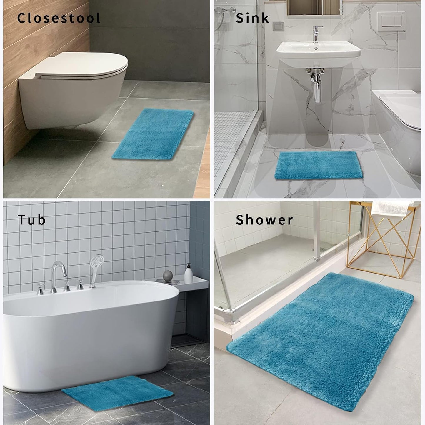 FIFU Bathroom Runner Rug 24" W x 48" L, Bath Mats for Bathroom, Bedroom & Kitchen, Non-Slip Rubber Latex Backing, Comfort & Soft Shower Bathmat & Carpet for Sink, Home & Hallways, Sky Blue