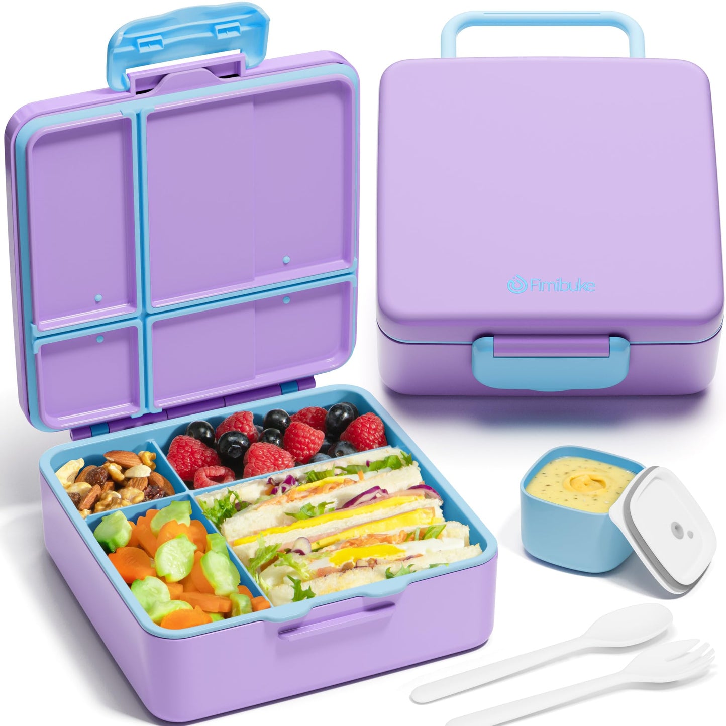 Fimibuke Bento Lunch Box for Kids, Leak Proof Toddler Bento Box with 4 Compartments BPA Free Dishwasher Safe Lunch Container with Utensils, Ideal Portion Sizes for Ages 3-12 Girls Boys for School