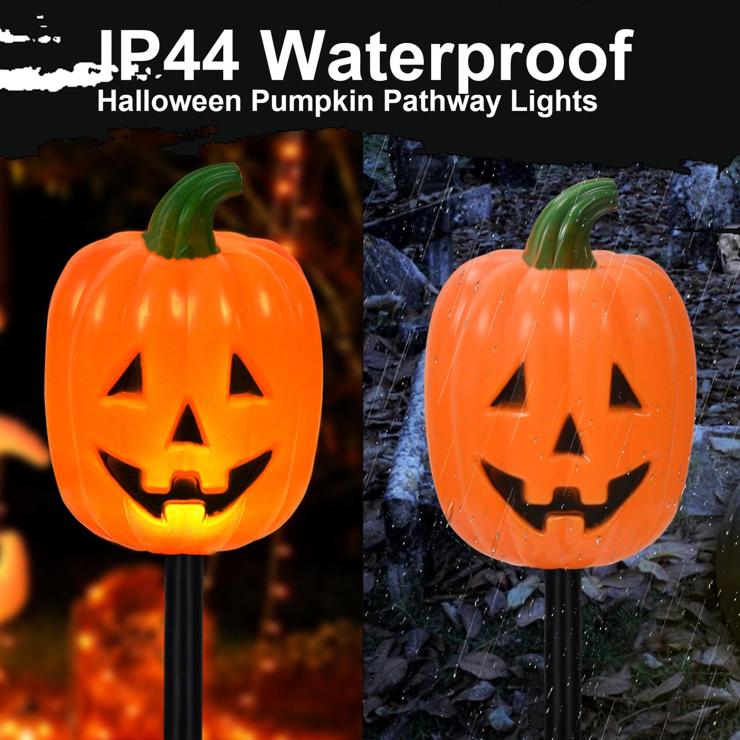 Halloween Pumpkin Stake Lights, Set of 10 Decorative Solar Pumpkin Lights, Waterproof Halloween Decorations for Outdoor Garden and Yard (Pumpkin)