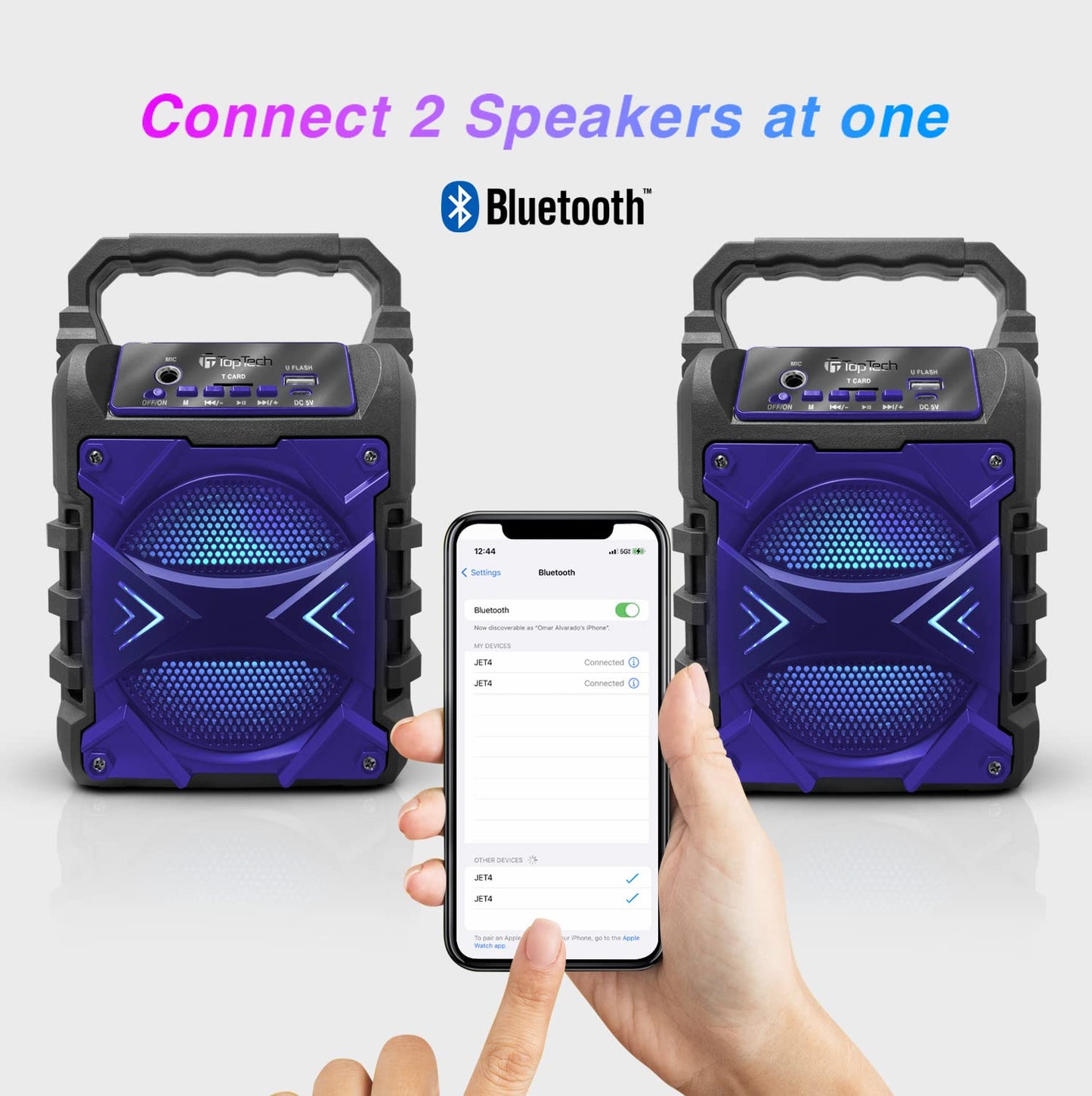 Top Tech Audio Jet-4 400W Bluetooth Speaker, 4" Woofer, Louder Volume, Crystal Clear Stereo, Rich Bass, 100ft Wireless Range, Mic Input, Portable Speaker – Blue