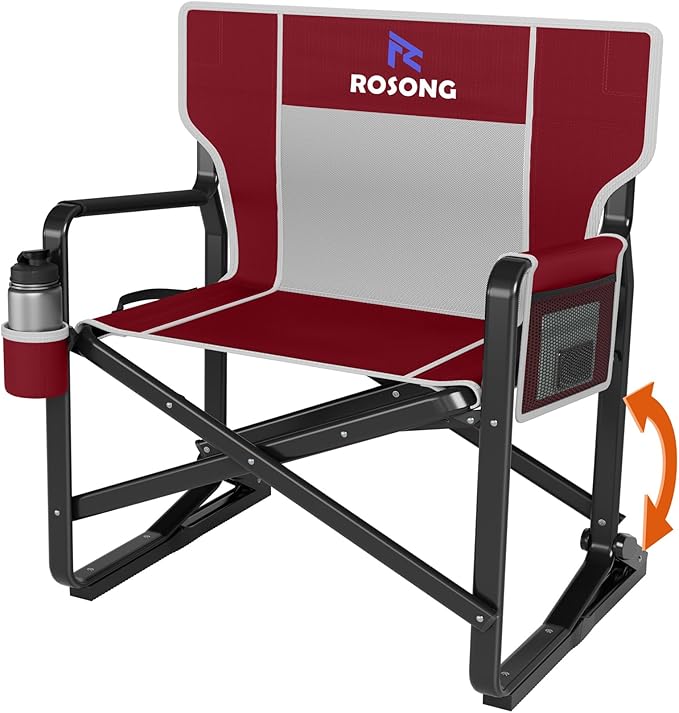 Rocking Camping Chair Rocker, Folding Chair Lawn Chairs with Cup Holders Foldable Outdoor Freestyle Cinnamon
