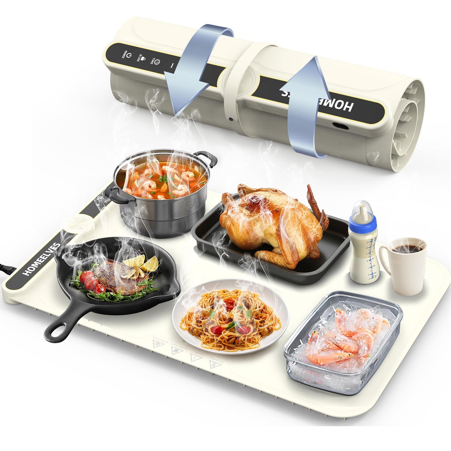 Food Warming Mat, Rapid Heating Electric Warming Tray with 9 Temp Setting and 6 Hours Timer,Foldable Warming Trays for Food, Portable Food Warmers for Parties Buffet, Beige