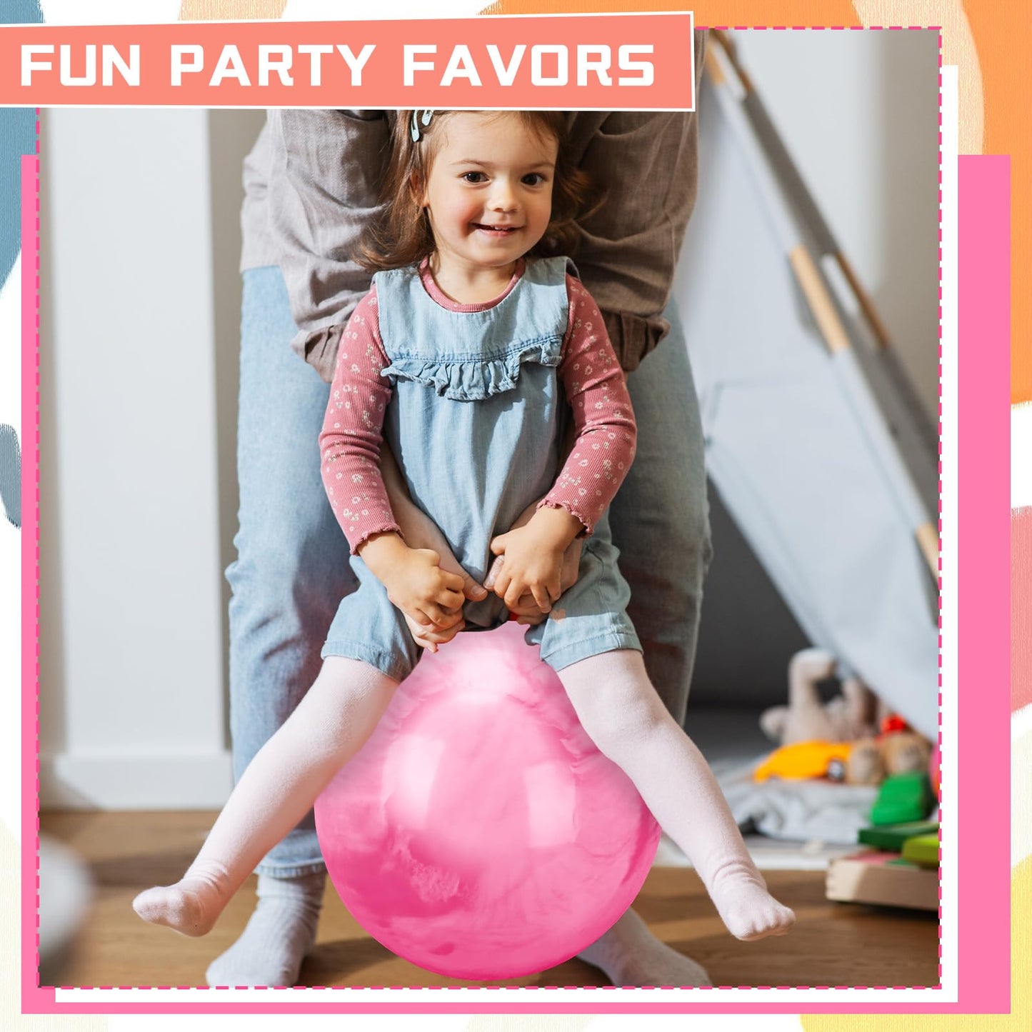 Poen 2 Pcs Bouncing Ball with Handle, Hopper Jumping Hopping Ball with Air Pump for Games(18 Inch,Marbled Pink, Marbled Blue)