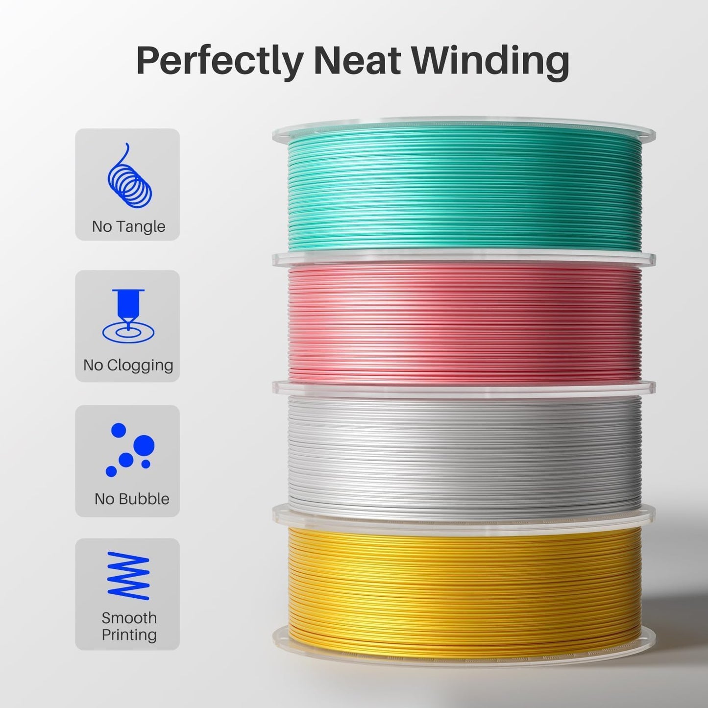 ELEGOO Silk PLA Filament 1.75mm Silver Grey 1KG, 3D Printer Filament Dimensional Accuracy +/- 0.02mm, 1kg Plastic Spool(2.2lbs) 3D Printing Filament Fits for Most FDM 3D Printers
