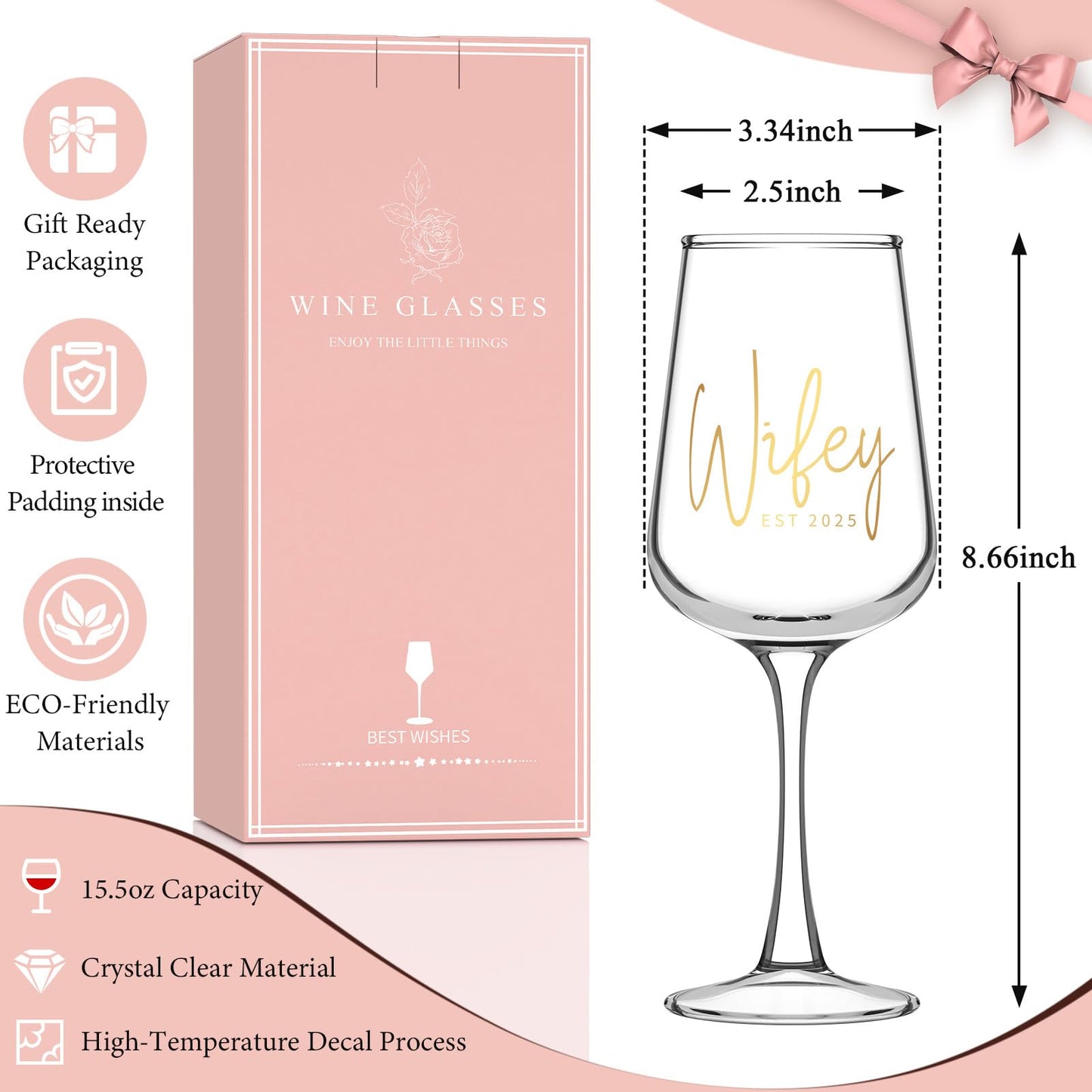 Astonlink Bridal Shower Gifts, Bride to be Bachelorette Gift for Bride, Wedding Gift Bridal Engagement Gifts for Couples - 15.5 Oz Wine Glass