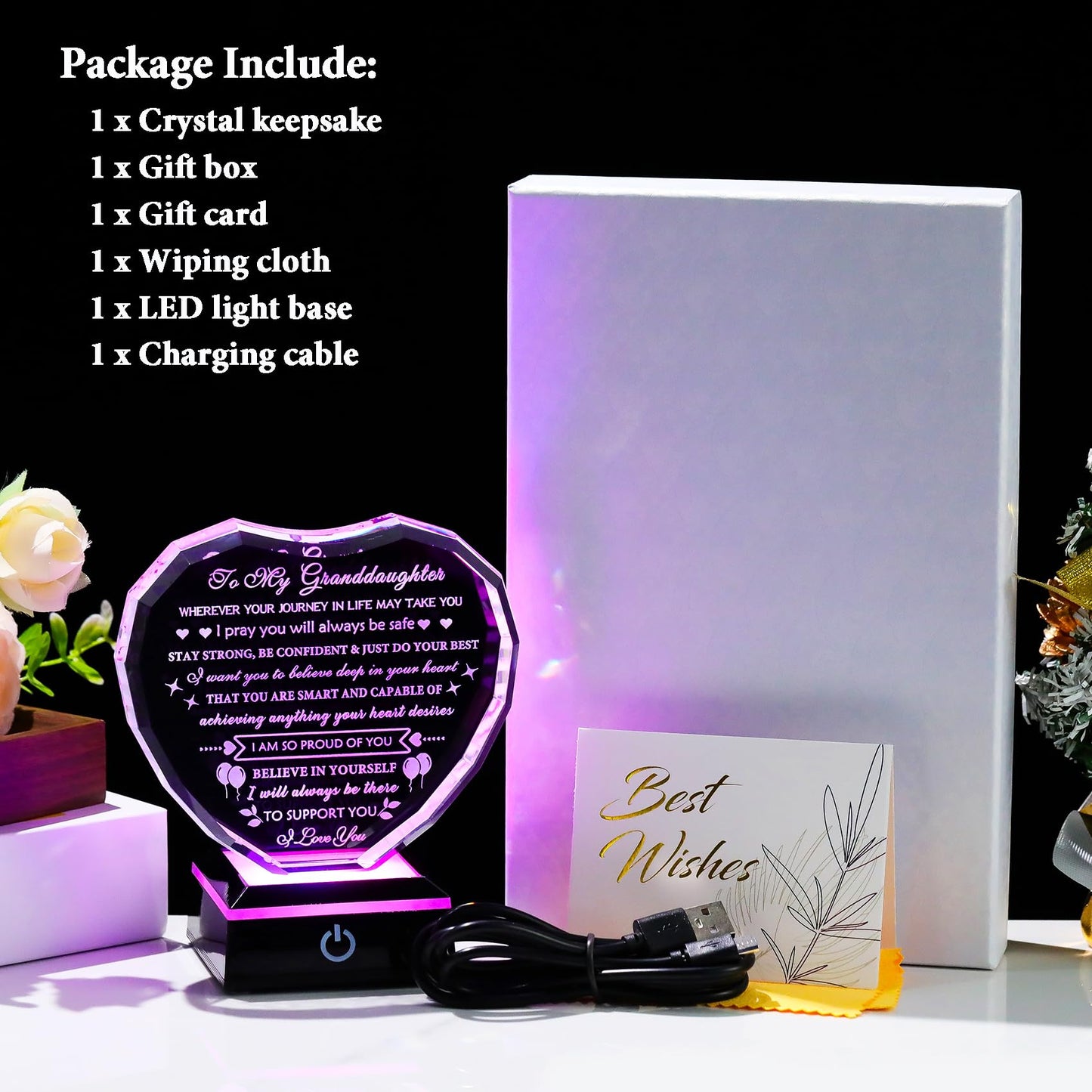 Arikyrist Granddaughter Gifts from Grandma with Colorful Base Birthday Gifts for Granddaughter from Grandparents Crystal Keepsake Best Gifts Ideas for Granddaughter on Christmas Wedding Graduation