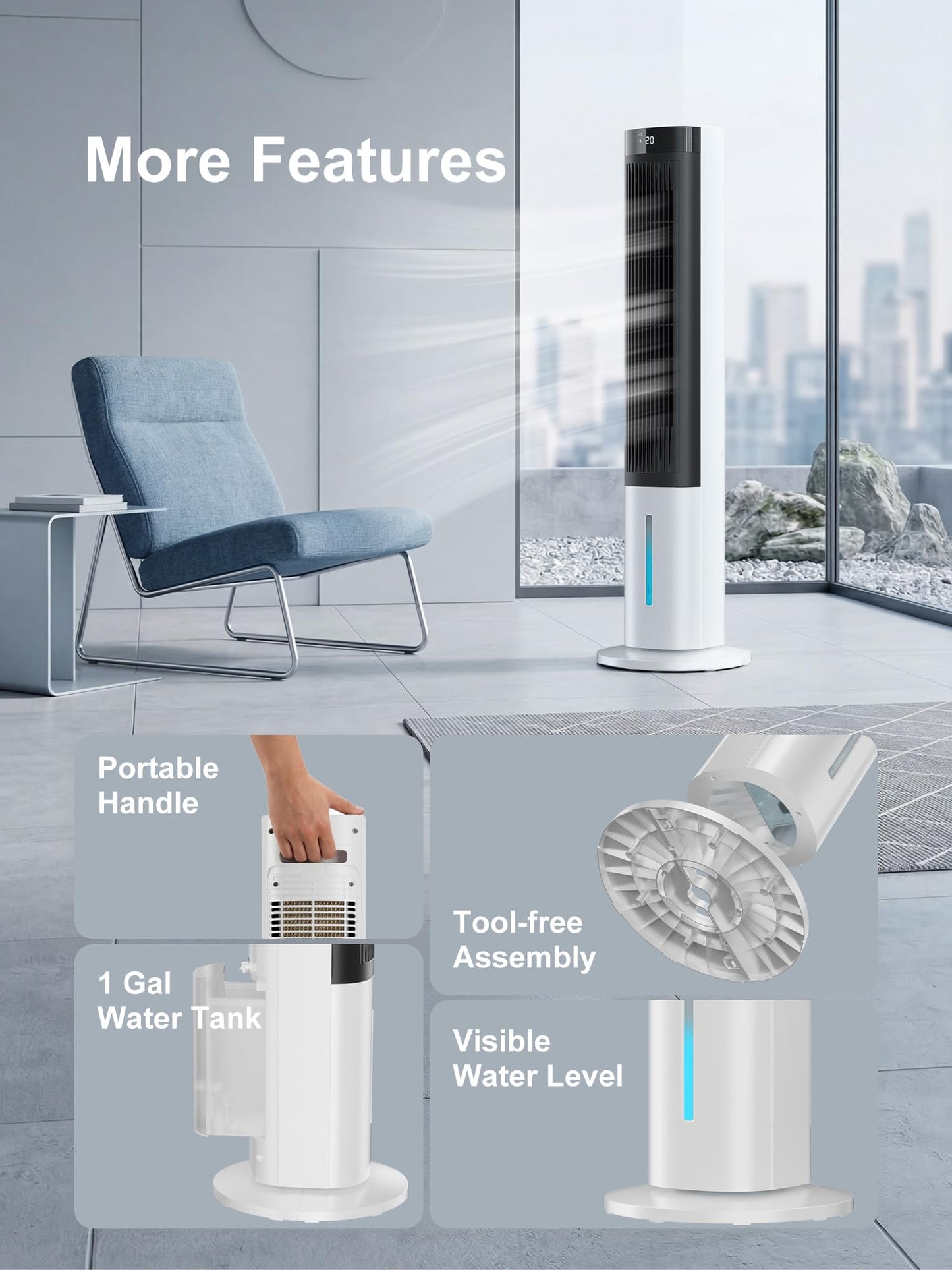 MEPTY Evaporative Air Cooler, 40" Windowless Portable Air Conditioners with 24H Timer, Cooling Fans that Blow Cold Air, 3 Speeds, 4 Modes, Remote,120°Oscillation, Swamp Cooler for Indoor Room Bedroom
