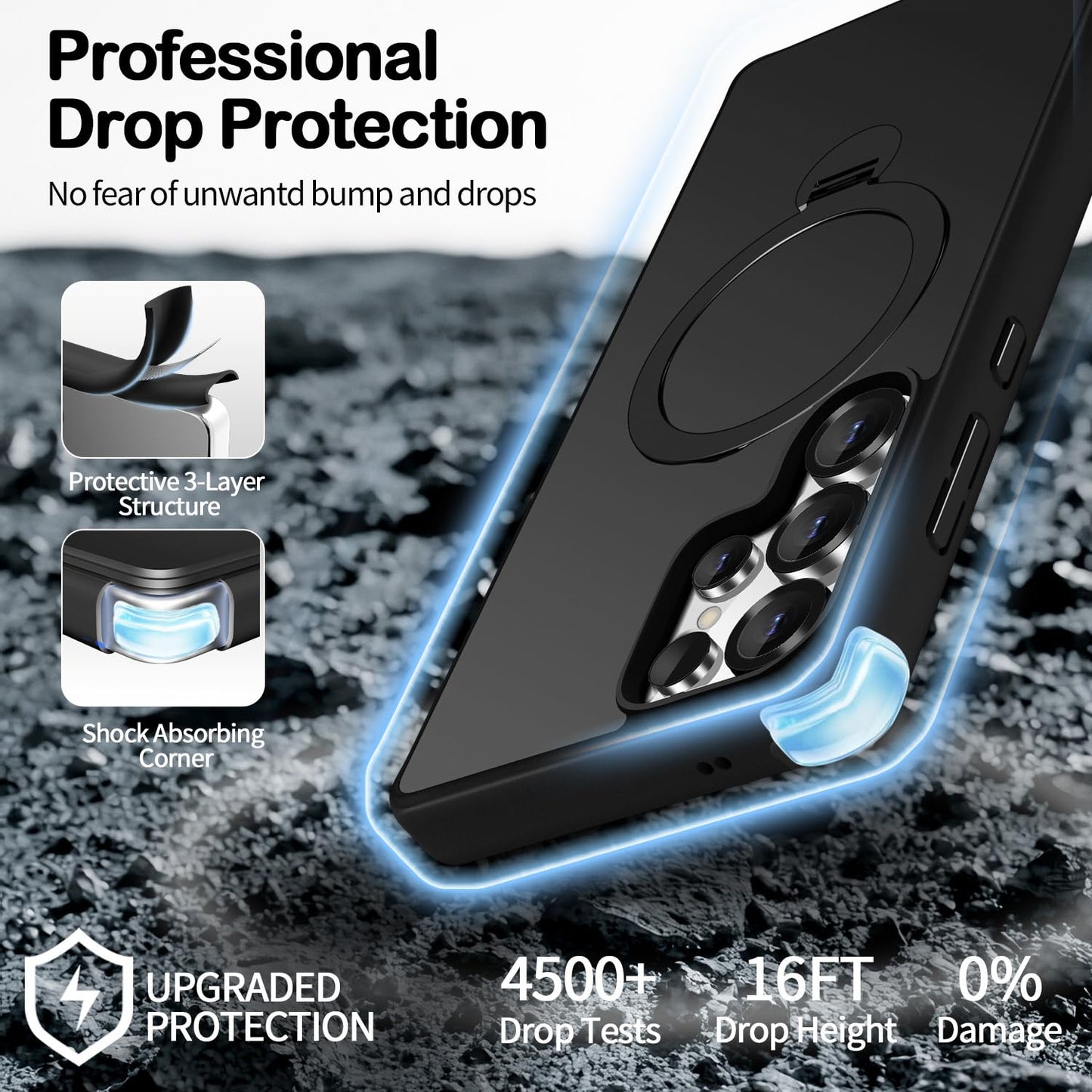3-In-1 [360 Spin Stand+Magnetic+Ring Holder] Case For Samsung Galaxy S25 Ultra Fit For Magsafe, Military Grade Protective, Trans