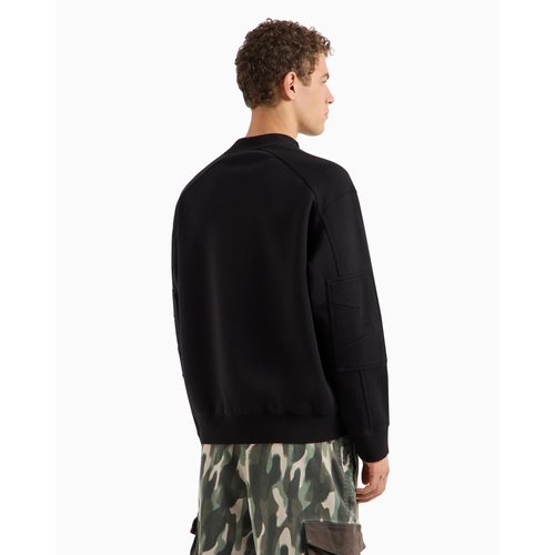 Armani Exchange Men's Bonded Stretch Cotton-Poly Semi Circle Logo Sweatshirt Black, S