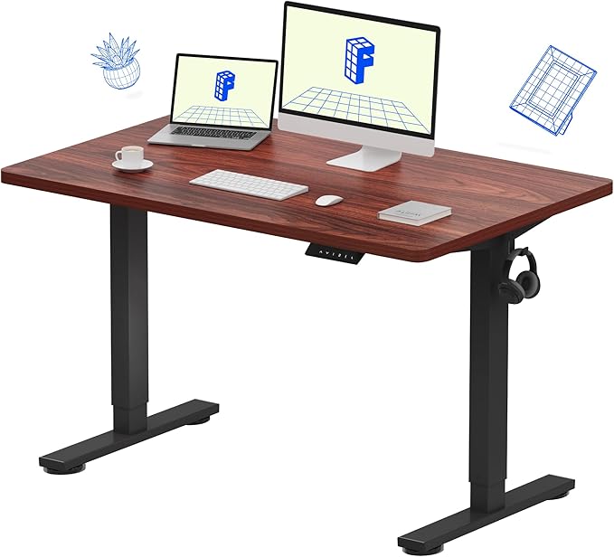 FLEXISPOT EN1 One-Piece Standing Desk with 1-Inch Thick Desktop, 48"x30" Electric Height Adjustable Desk for Home Office & Multi-Device Workstations, Mahogany
