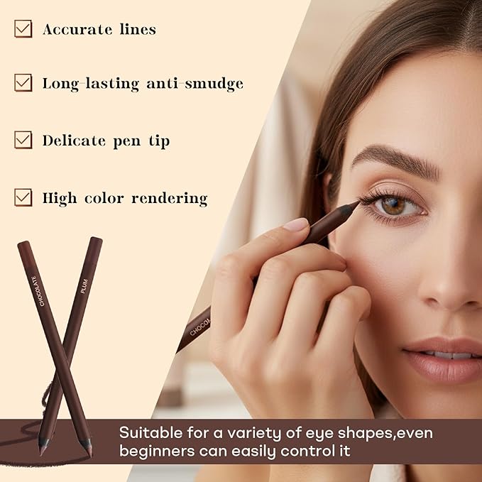 24 Hr Waterproof Eyeliner Pencil, Long Lasting Sharpenable Eye Liner, No Smudge, No Fade, Smooth Glide for Precise Eye Makeup (Black+Purple red+Chocolate)