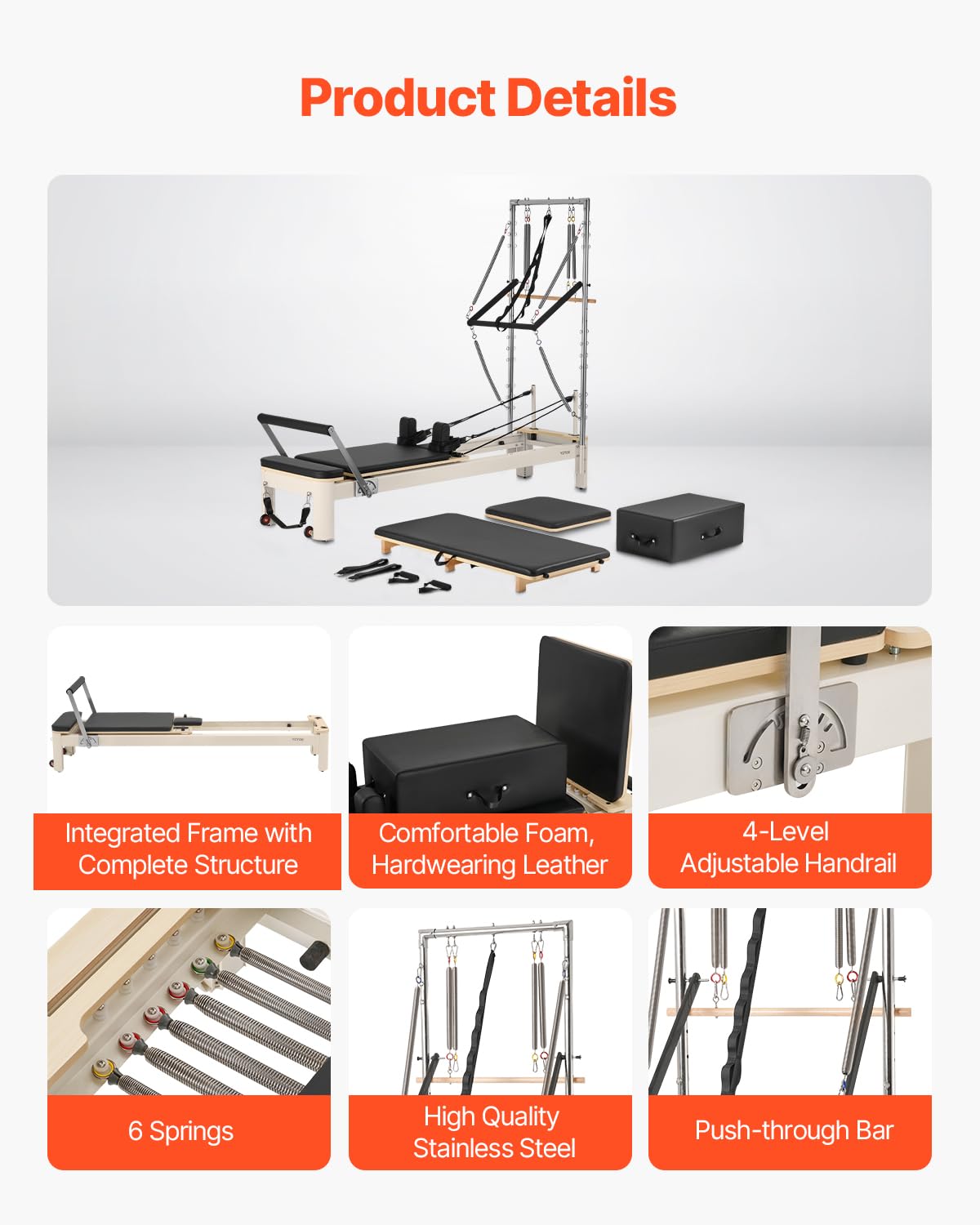 VEVOR Pilates Reformer, Pilates Machine for Home Gym Studio Use, Strength Training Workout Equipment with Dual Resistance, Reformer Box, and Jump Board, for Advanced Users and Beginners, Up to 400 LBS
