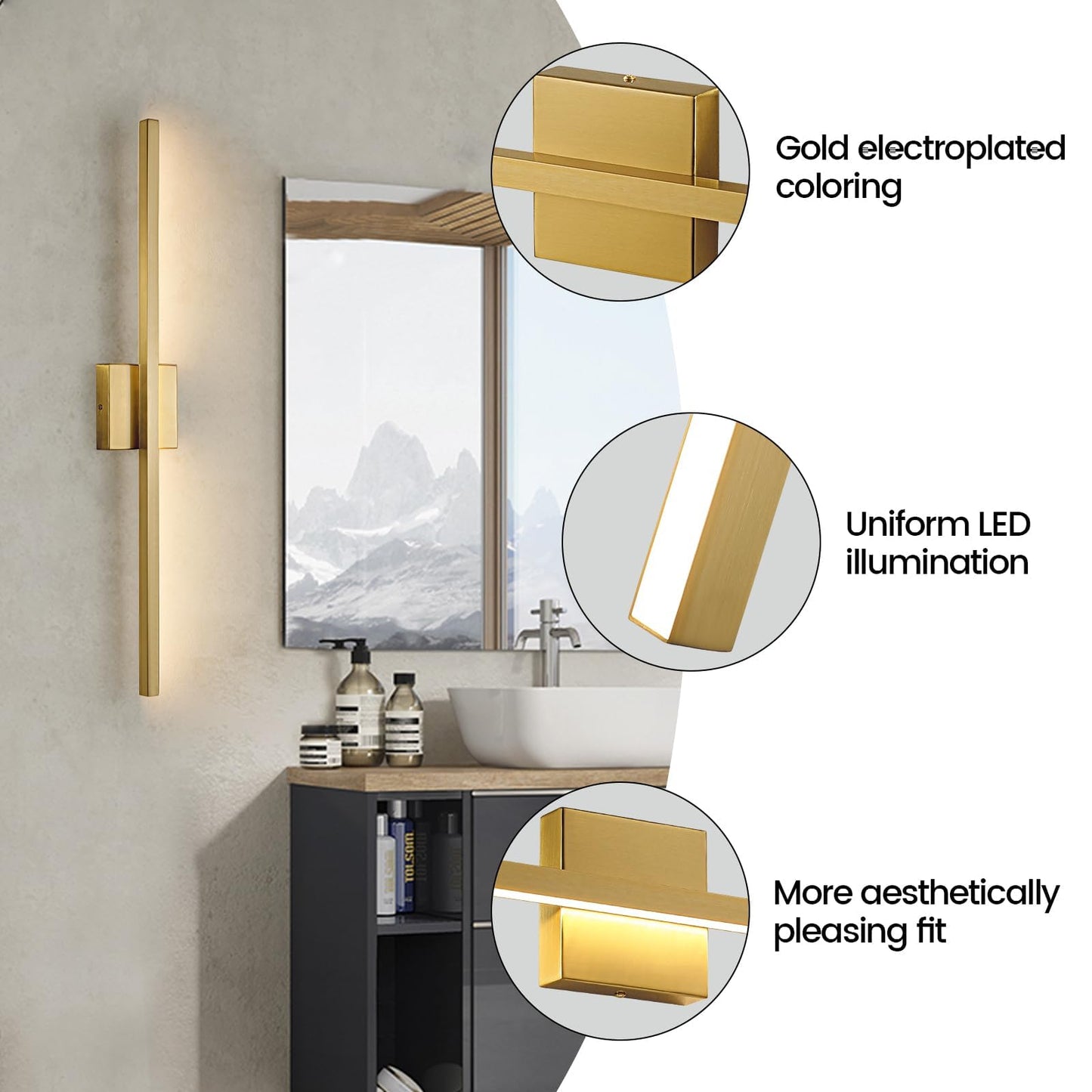Epinl Gold Vanity Lights for Bathroom - 31.5 inch Brushed Gold Bathroom Light Fixture Over Mirror 22W LED Dimmable Wall Sconce Lighting Fixture 5CCT Vanity Light Bar for Bathroom Bedroom
