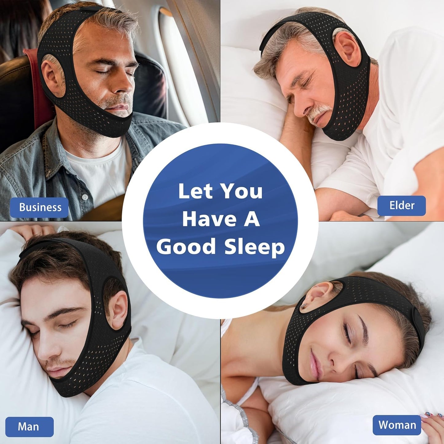 Chin Strap for Sleeping, Effective Anti Snoring Devices, Airflow Jaw Strap for Sleep Apnea Breathable and Comfortable, Adjustable Anti Snoring Chin Strap for Men and Women