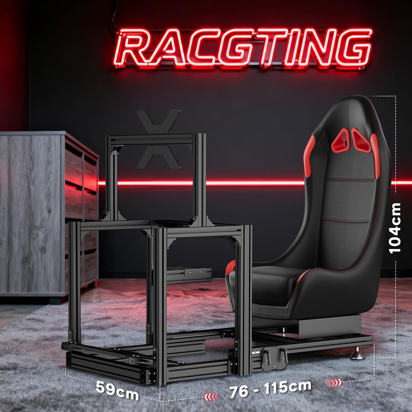 RACGTING Aluminum Racing Simulator Cockpit with TV Mount, Foldable Sim Racing Cockpit with Leather Seat, Ultra-Stable 180kg Load, Fits Logitech, Thrustmaster, Fanatec & MOZA Wheels