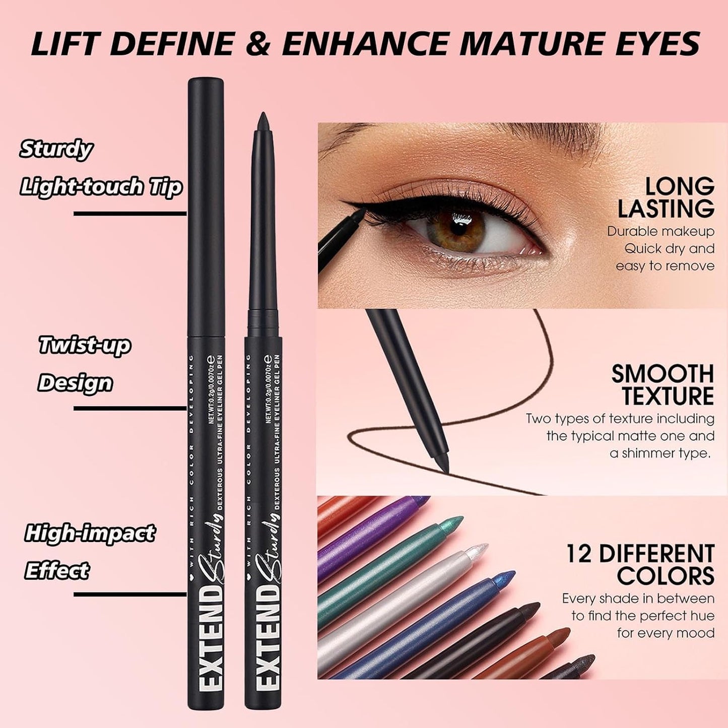 Gold Cream Eyeliner Pencil Waterproof Retractable Gold Gel Eyeliner Smudge-proof Hypoallergenic (03#)