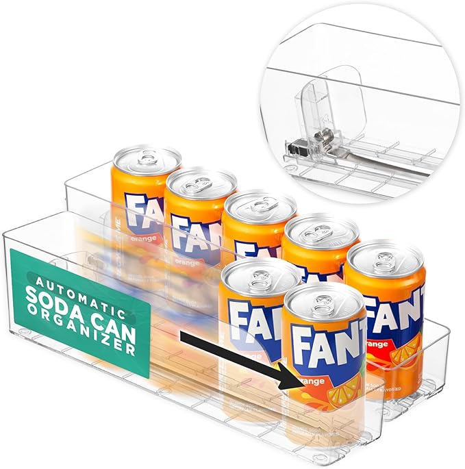 Automatic Soda Can Organizer - 2-Pack - Soda Can Dispenser for Refrigerator - Automatic Drink Holder for Fridge - Organizi...