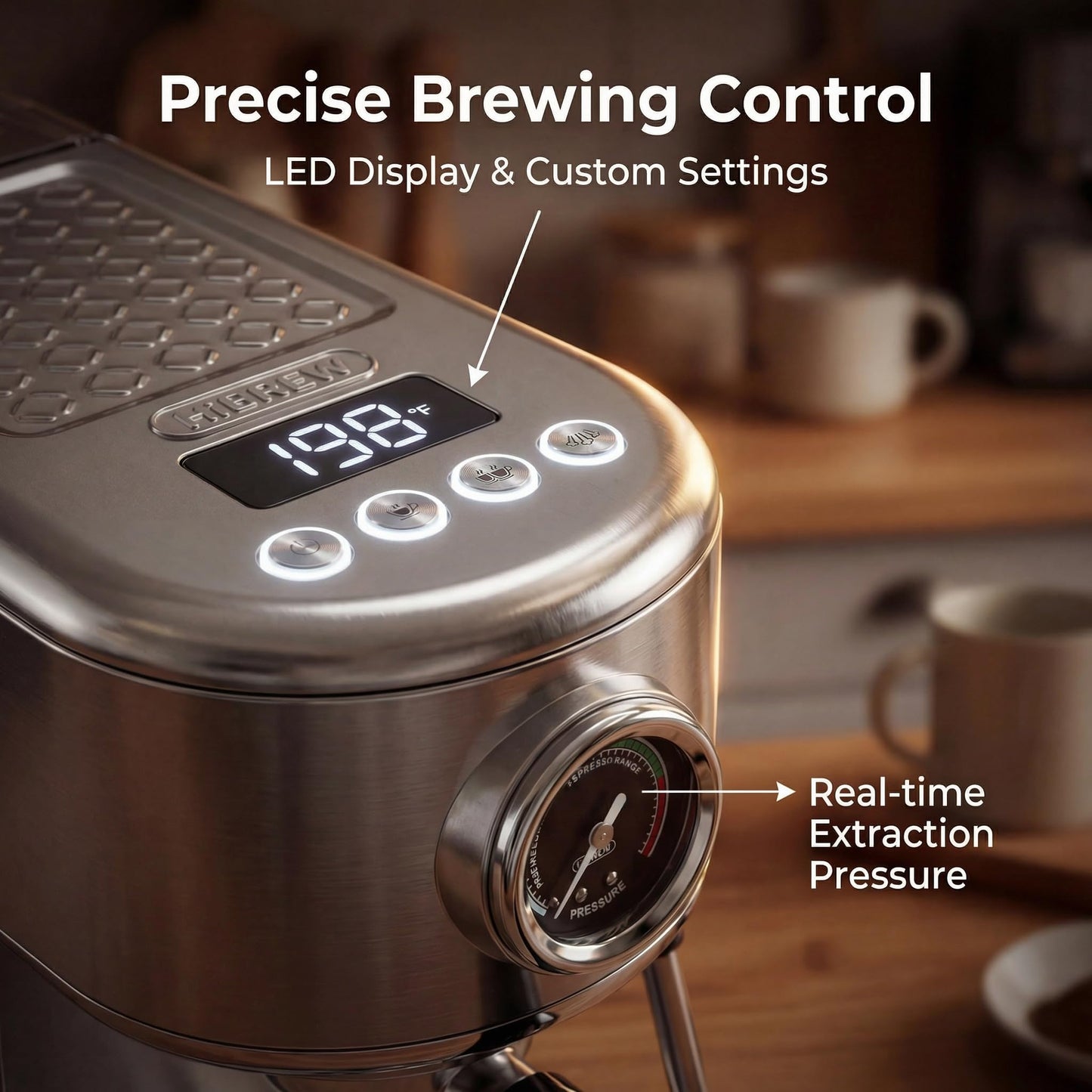 HIBREW H10B Professional Espresso Machine, 20 Bar Compact Espresso Maker with Powerful Steam Milk Frother, Stainless Steel Coffee Machine with LED Display, Adjustable Temperature & Cup Volume