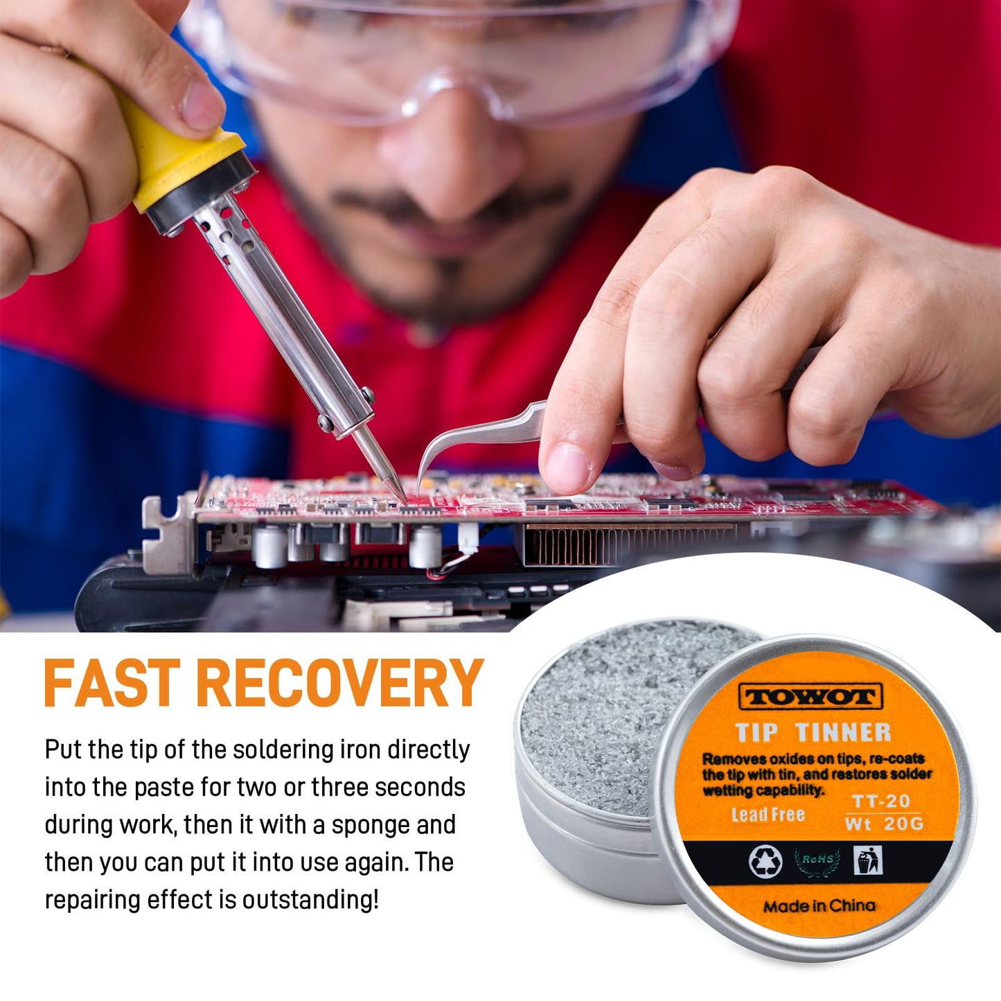 TOWOT Tip Tinner For Electronics Soldering, Iron Tip and Re-Tinning Solution, Removes Oxidation, 20g