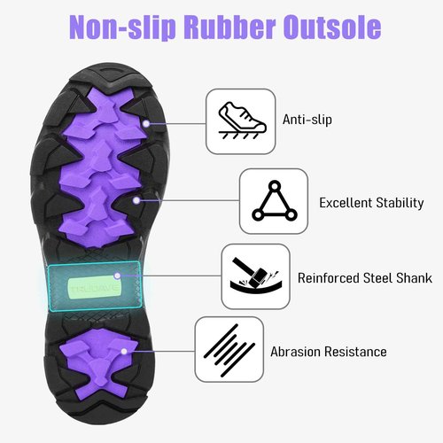 Trudave Rubber Rain Boots for Women, Neoprene Insulated Mud Work Boots, Anti-slip Breathable Mid-calf Womens Waterproof Boots for Garden, Water Fishing, Purple, Size 9