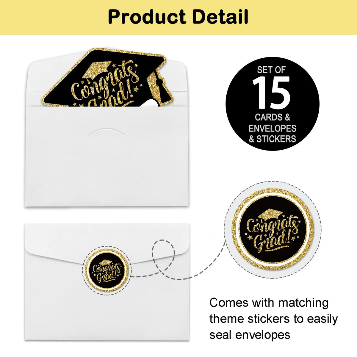 REWIDPARTY Graduation Hat and Diploma Shaped Fill-in Invitations with Envelopes & Stickers（Set of 15） Black Gold Graduation Invites Cards Grad Celebration Party Supplies for High School or College