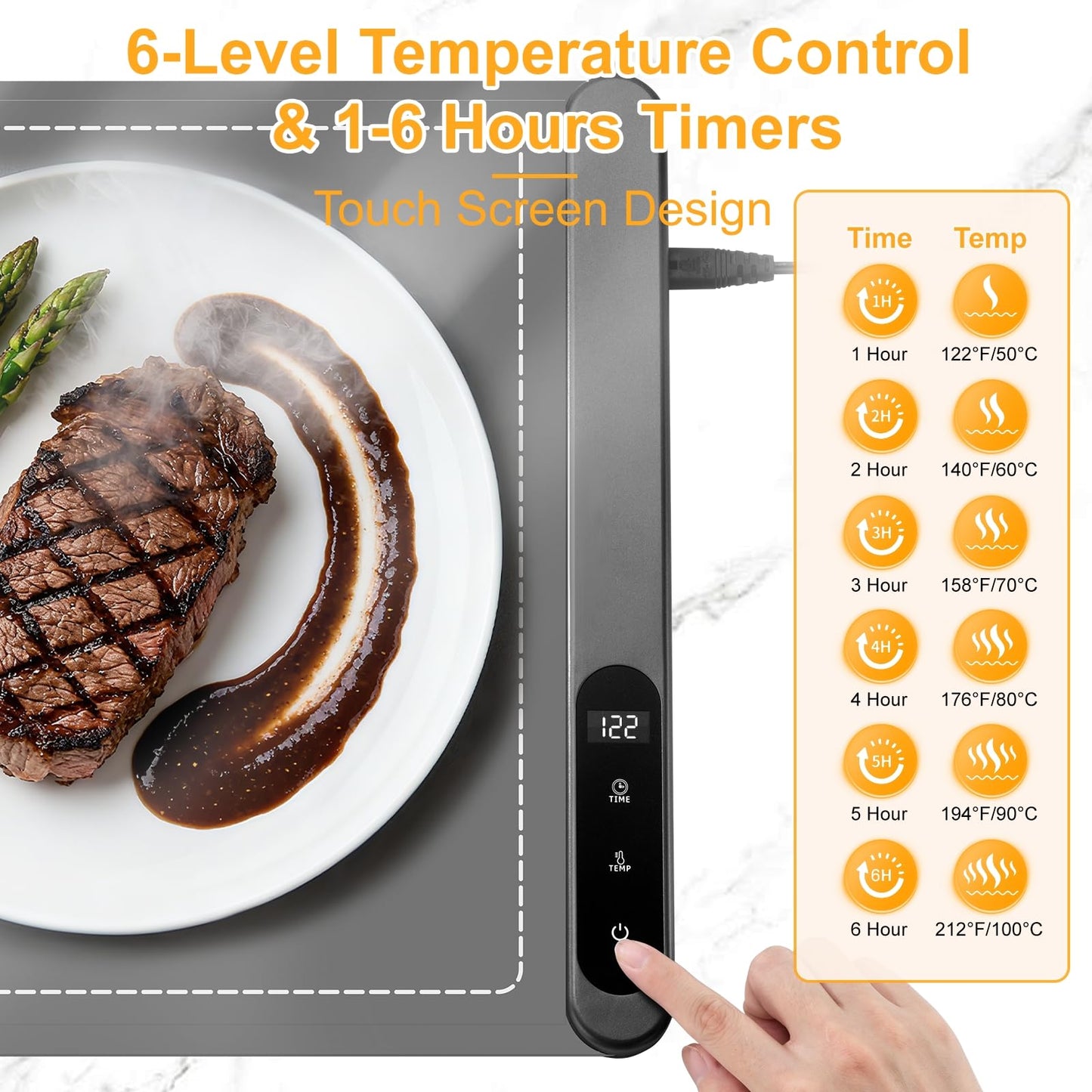 Warming Food Mat, Electric Heating Warming Mat for food with 6 Level Temperature & 6 Hours Timer, Flexible Silicone Food Warmer, Portable Warming Trays for Party Home Kitchen (Gray, 23.6"x15")