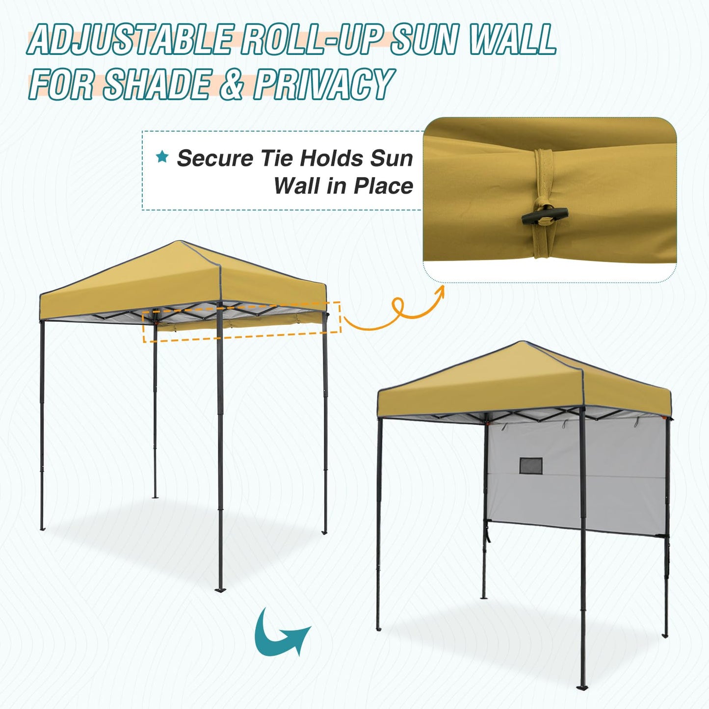 EAGLE PEAK Instant Pop Up Canopy with Adjustable Sun Wall 6x4, Straight Lightweight Compact Portable Tent with Carry Bag, Beige