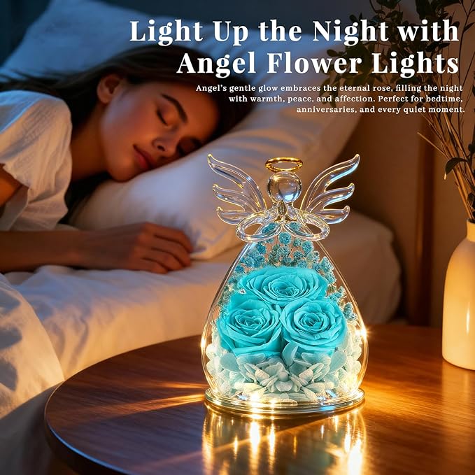 Beferr Valentines Day Rose Gifts for Her Women Mom Gifts for Birthday, Fresh Flowers for Delivery Forever Preserved Rose in Glass Angel Figurine, for Grandma Wife Daughter Girlfriend