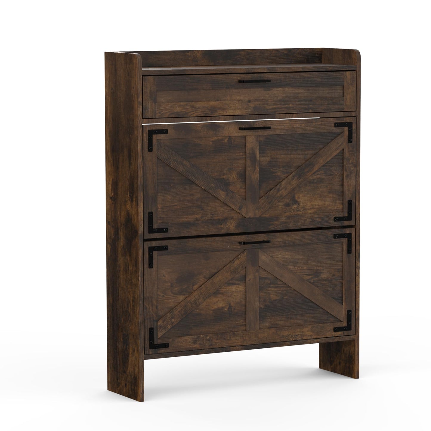 VINYUSE Shoe Cabinet with 2 Flip Drawers, Shoe Storage Cabinet for Entryway, Freestanding Hidden Shoe Cabinet Organizer with Storage Drawers, Narrow Shoe Rack with Legs, Rustic Brown, M