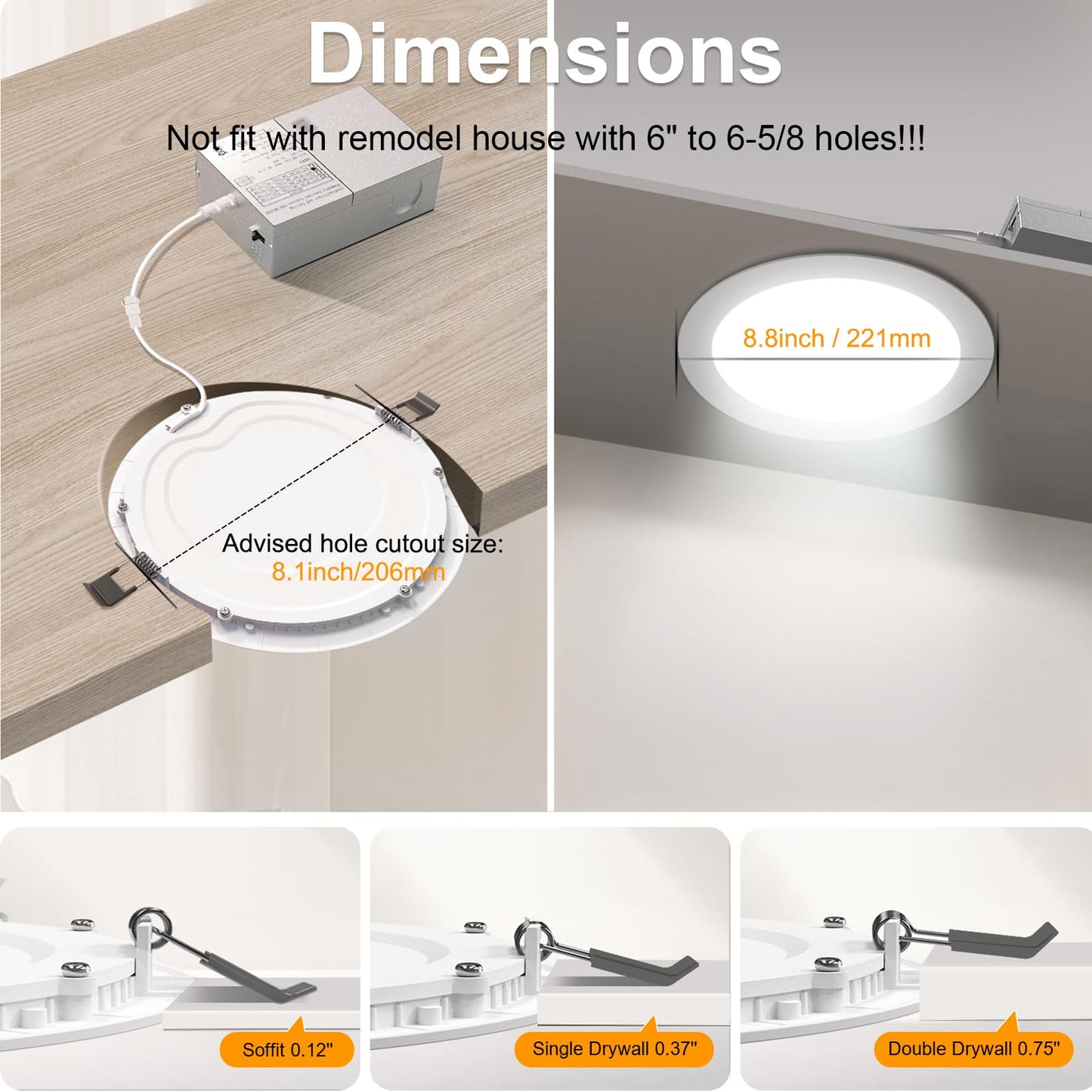 LZHOME 24 Packs 8 Inch Recessed LED Light: Ultra Thin LED Recessed Lighting with Junction Box, 3000K/4500K/6000K Selectable,Ceiling Light, High Brightness 1800LM Dimmable Canless LED Downlight