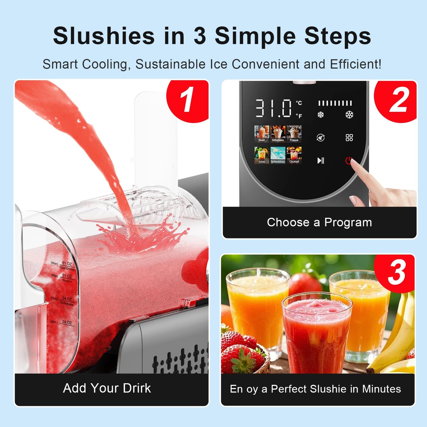 Slushie Machine 84oz, Slushy Machine for Home, Frozen Drink Machine with One-Touch Screen, 6 Preset Programs, Auto Clean, No Ice Needed, Dishwasher Safe Parts, for Margaritas, Frappés and More (84oz)
