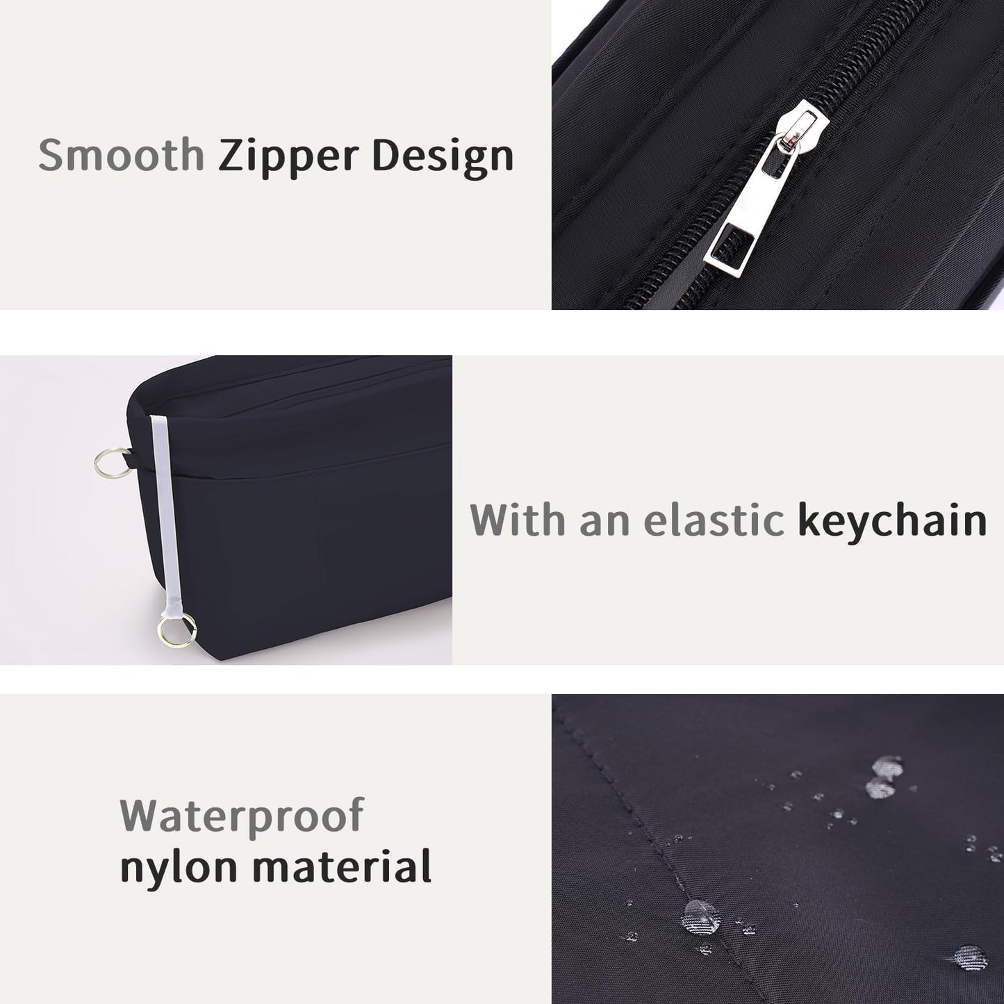 HyFanStr Purse Organizer Insert with Zipped Top for Tote Bag, Handbag Shaper with 13 Pockets, Black S