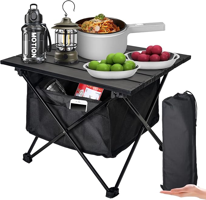Audoyon Foldable Camping Side Table, Ultralight Small Beach Aluminum, Portable Outdoor Table with Carry Bag and Storage fo...
