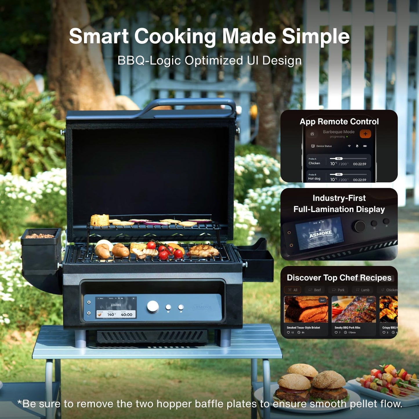 ASMOKE Smoker Guga’s Pick | Smart Portable Pellet Grill with 5" LCD Screen 8-in-1 BBQ, 8H Battery, Wi-Fi Control, 271 sq.in, ASCA Steam Tech, PIN Precision Temp Fit for Camping, Family Outdoor Cooking