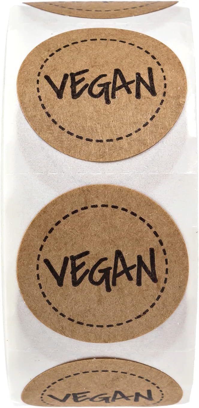 Brown Kraft Vegan Stickers/Small 1" Circle Labels/Unique Design with Modern Aesthetic / 500 Food Stickers/Made in The USA