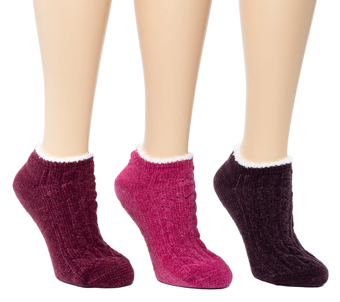Cuddl Duds Women Cozy Lined Super Soft 3 Pair Pack Low Cut with Grippers Lounge Socks, Purple