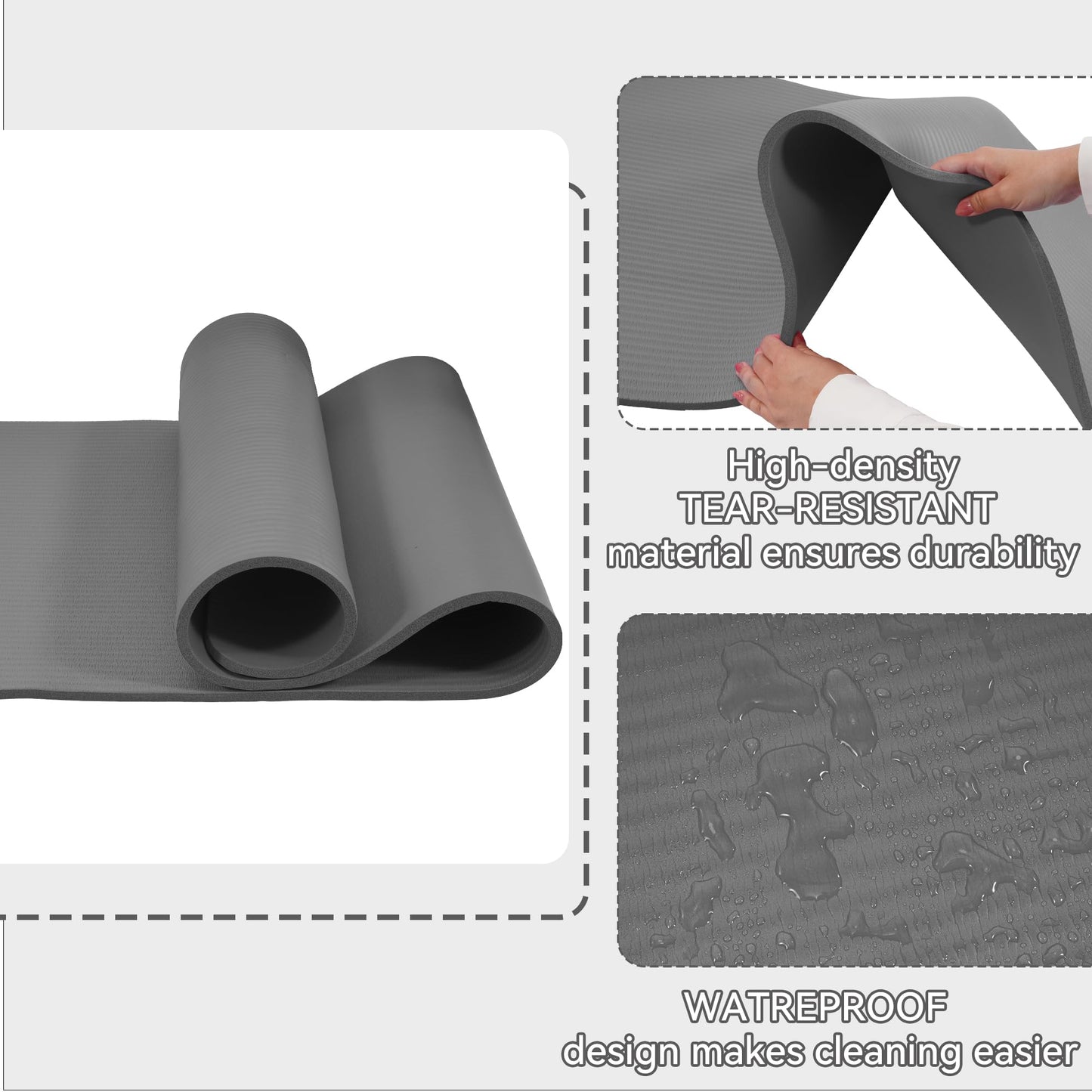 Fitvids 1/2-Inch Thick High Density Foam Exercise Yoga Mat with Carrying Strap, For Cushioning The Body Against Hard Floors, Gray