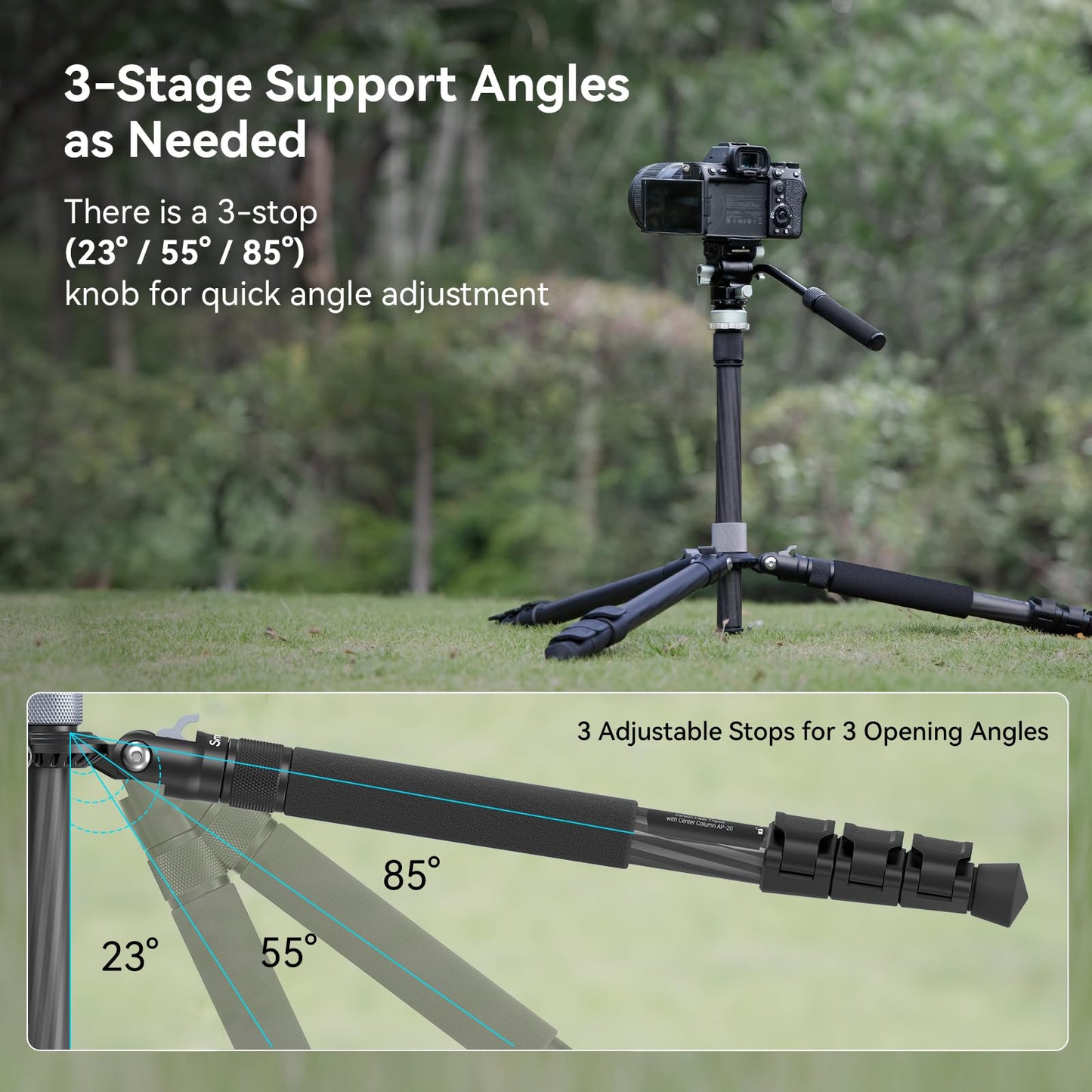 SmallRig 63" Video Travel Tripod, Carbon Fiber Tripod with Quick Release Fluid Head, Leveling Bowl Base and Center Column, 1.3kg Ultralight for Travel Photo & Video, Load up to 4kg / 8.82 lbs - 4221