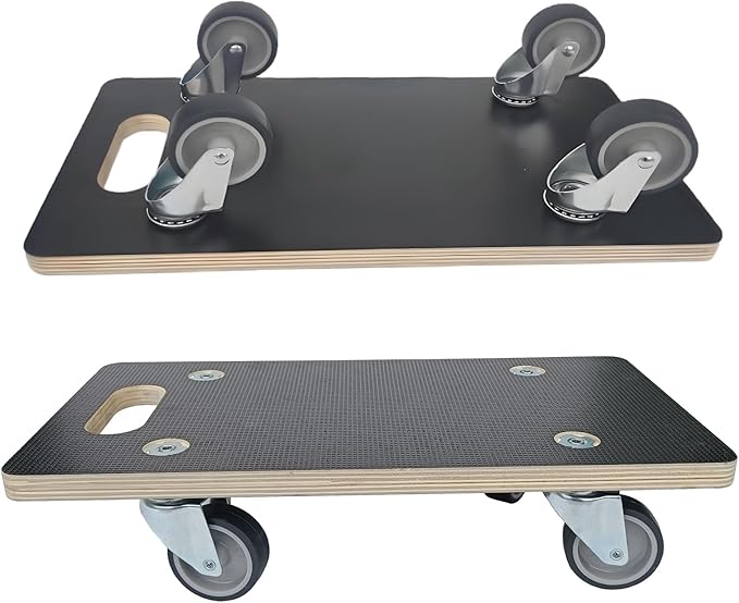 Furniture Mover Dolly Portable Wood Rolling Mover for Moving Furniture Sofa Cabinet Refrigerator, 360° Rotatable Soft TPR Rubber Universal Wheels, 440Lbs Capacity, Black (2 Packs)