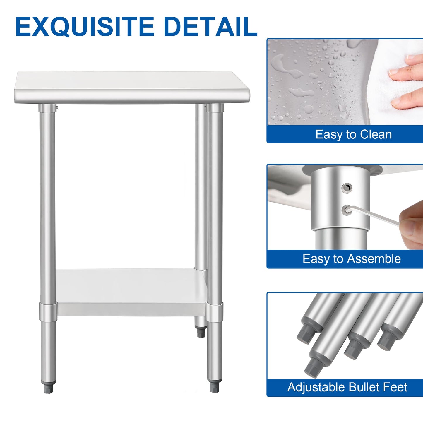 HARDURA Stainless Steel Work Table Commercial 18×30 Inches Kitchen Prep Table and Heavy Duty Commercial Workbench NSF 430 with Undershelf and Galvanized Legs