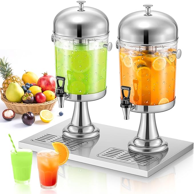 Drink Dispensers for Parties, 4.4 Gallon Beverage Dispenser with Stand & Ice Core, Stainless Steel Beverage Dispenser, Com...